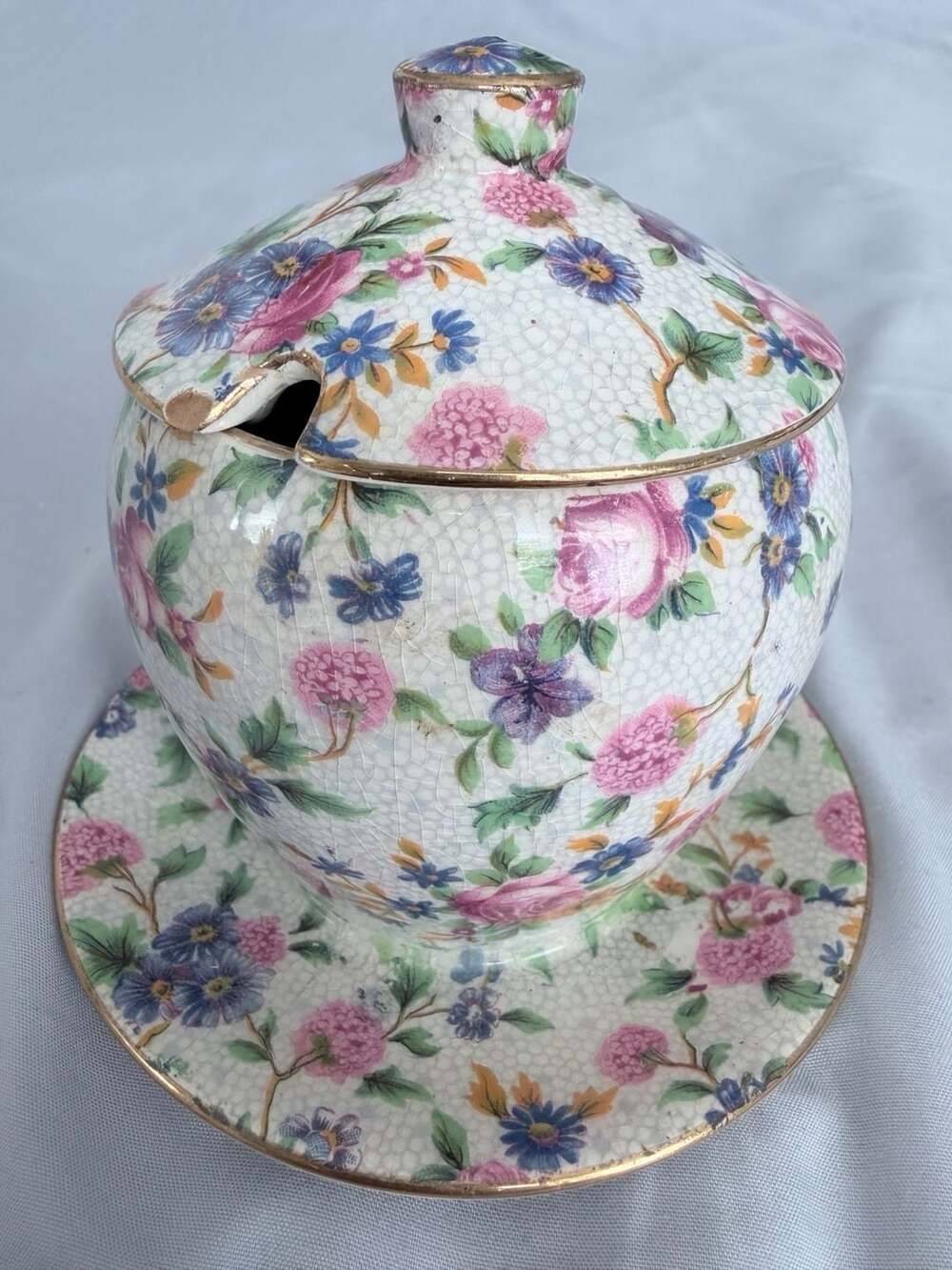 Old Cottage Chintz Jam Jelly Pot With Lid And Underplate Royal Winton Grimwades